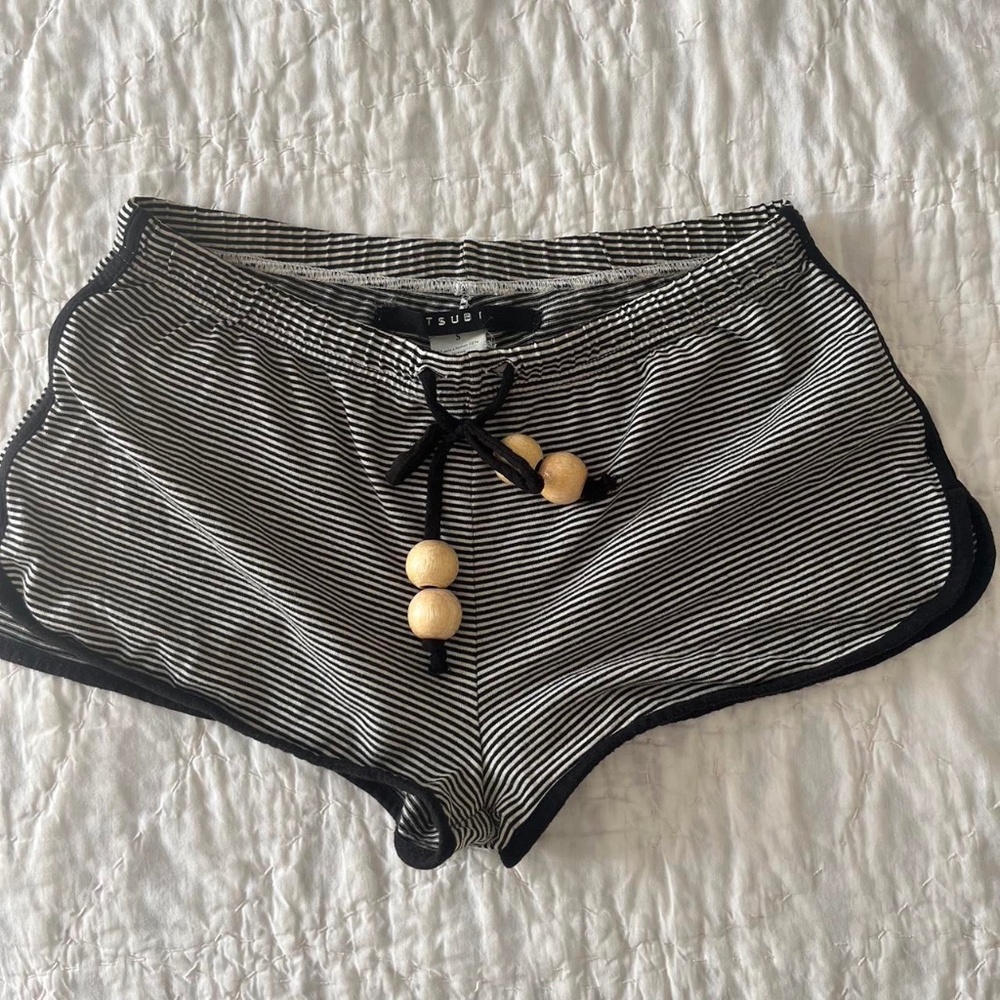 rare y2k Tsubi black & white stripe cotton knit shorts